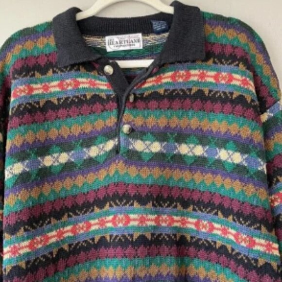 Vintage Sweater 90s Grandpa Hipster stripes retro festival hipster button up - Picture 2 of 4